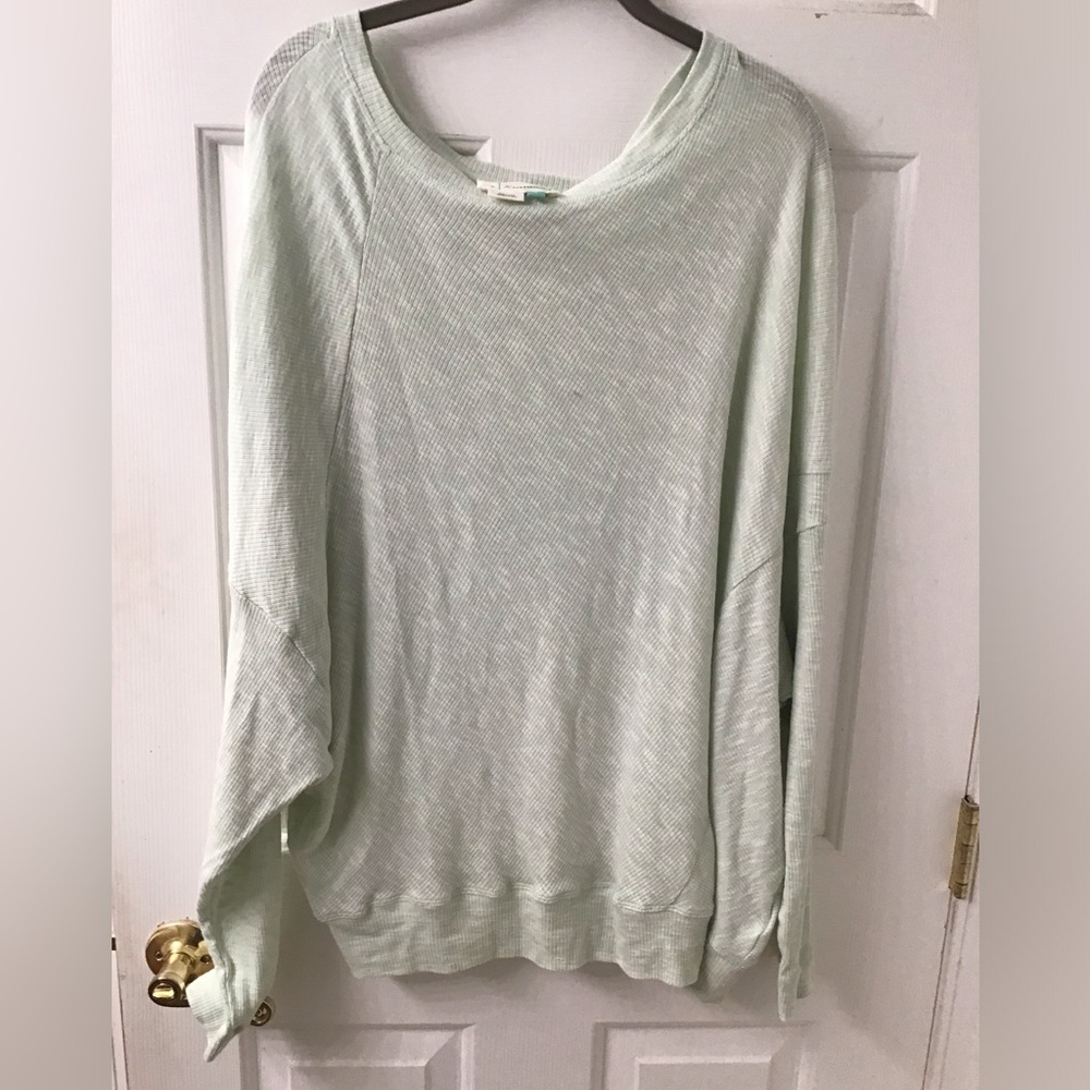 ANTHROPOLOGIE SZ 1X LT MINT GREEN LS RIBBED TOP EUC